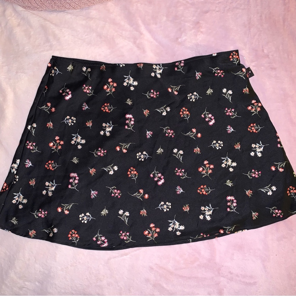 NEW: No Boundaries Silky Floral Mini Skirt in Black